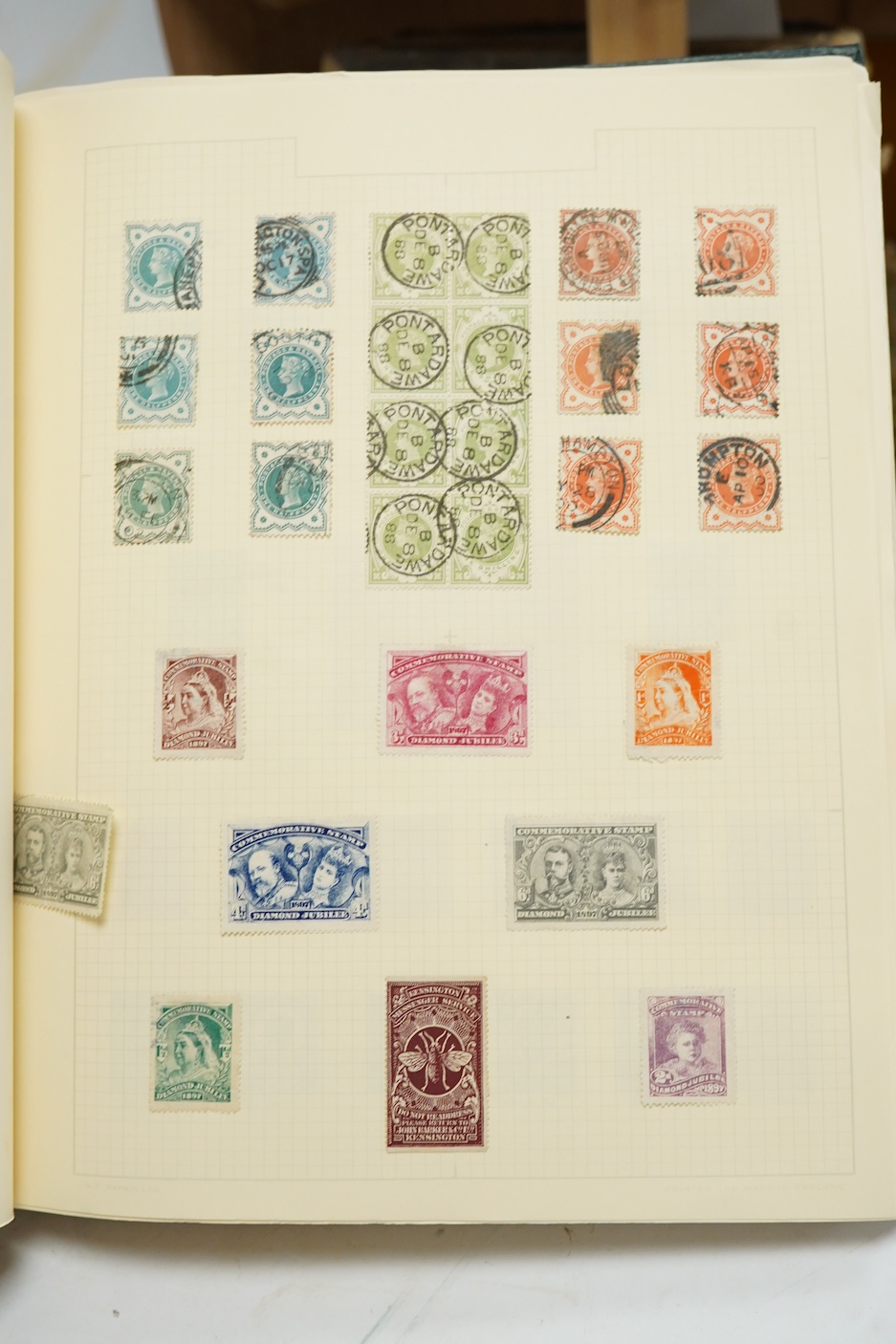 Three Edwardian and later stamp albums, The Grafton Stamp Album, containing a good selection of British stamps from 1841 to 1978, including Two Pence blue, 1840s/50s Penny Reds, Victoria Army Official, a substantial run
